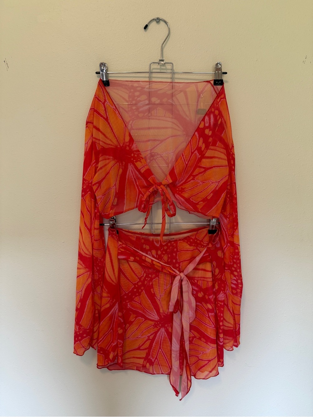 iHeartRaves Red & Orange Sheer Tie-Front Mini Skirt Set